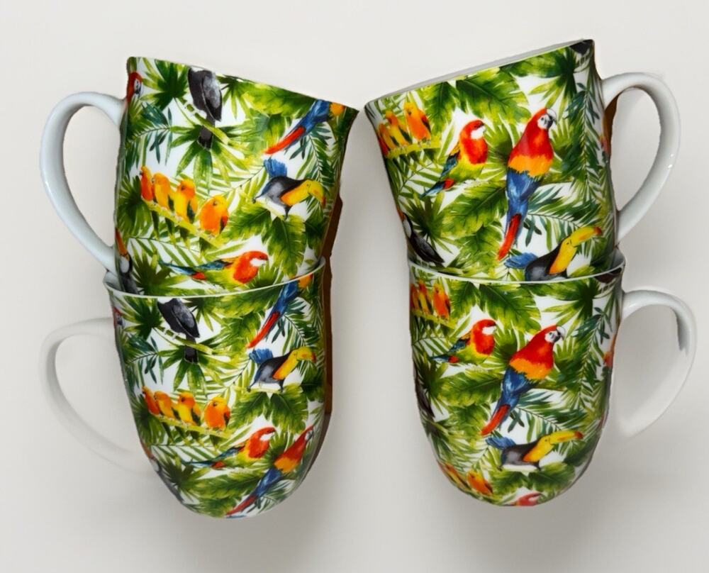Tropical Creative Tops Tropical Toucan Birds Coffee Tea Mugs Set Of 4 England